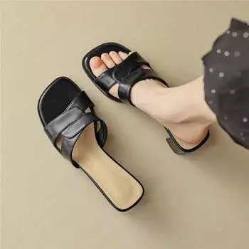 High-heeled slippers women s summer outer wear 2025 new high-end feeling one-pedal height increase thick-heeled cool slippers French skirt 35