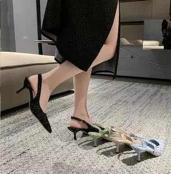 High-heeled Toe Sandals Women s Stiletto Pointed Toe Single Shoes 34 чёрный