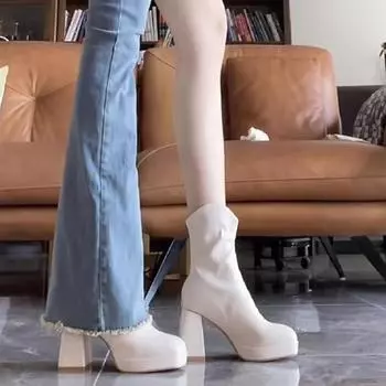 High-heeled waterproof table Martin boots children s autumn and winter 2024 new thick-heeled small ankle boots short boots advanced thin boots 35
