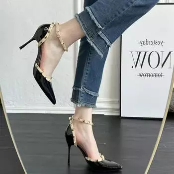 High-heeled women s shoes in the summer of 2025, new European and American large-size women s shoes, women s pointed rhinestone buckle, fine-heele 34