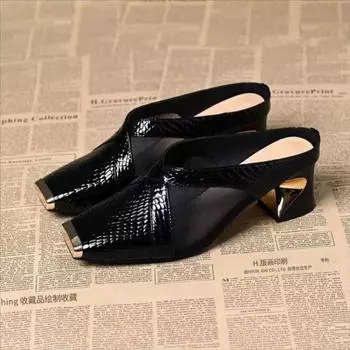 High-heeled women s shoes summer new temperament thick heel bag head half slippers casual lazy cool slippers women 35