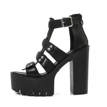 Туфли на высоком каблуке 13 см Новые босоножки на высоком каблуке с грубым каблуком Женские водонепроницаемые туфли на платформе с молнией для женщин 35 чёрный