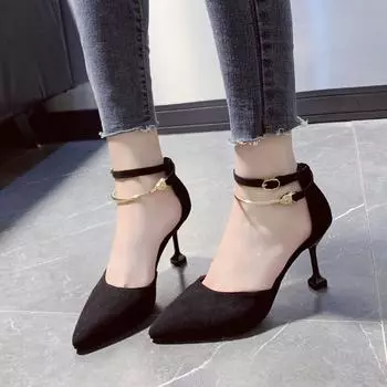 High heels 2025 spring and summer new versatile French girl stiletto Internet celebrity pointed buckle belt sexy sandals 34