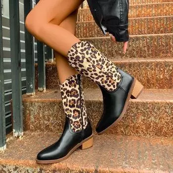 High Heels Chelsea Boots Women Winter Ankle Platform Leopard Shoes 2024 New Gladiator Pumps Mid-calf Boots Botas Mujer 36 леопардовый