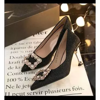 High heels female small fragrant style sequins French pearl thin heel single shoes niche fairy style wedding shoes bridal shoes with wedding dress 34