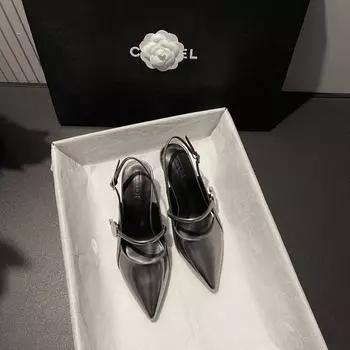 High heels French bag head sandals women s shoes spring and summer new niche simple pointed temperament women s empty shoes 35 чёрный