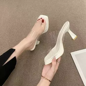High heels Internet celebrity fashion versatile temperament fairy sandals long wear not tired feet women s shoes summer new beautiful transparent 35