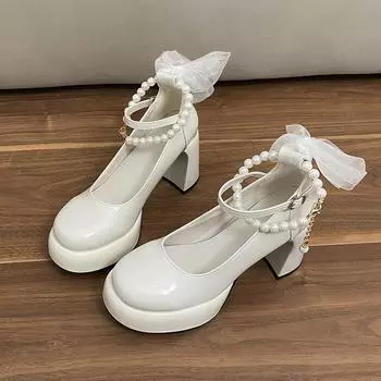 High heels, light mouth Mary Jane small leather shoes for women s summer new versatile retro Mary Jane shoes with skirts 35
