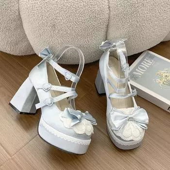 High heels lo shoes waterproof table Lolita shoes small leather shoes sweet fairy cute Lolita shoes soft cute 35