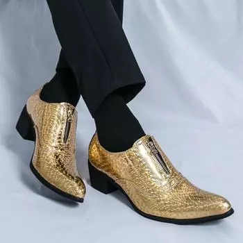 High Heels Men Dress Business Shoes Mens Fashion Loafers Pointed Toe Men Casual Shoes All-match Classic Men Footwear for Wedding 38 чёрный
