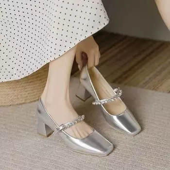 High Heels New High Quality Leather Business Shoes Silver Wedding Party Shoes Girls Luxury Shoes 35