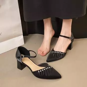 High heels sandals women s 2025 new women s shoes summer thick heel hollow single shoes women s skirt cheongsam shoes 35 абрикосовый