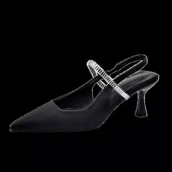 High heels sandals women s 2025 summer new thin heels Korean version one-word bag head rear empty rhinestone women s shoes 35