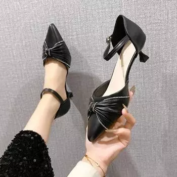 High Heels Shoes Women Summer Sandals Solid Buckle Strap Pumps Elegant Height Rubber Sole Hard Wearing Zapatos Party 35 бежевый