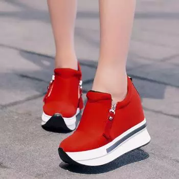 High Heels Sneakers Women Casual Shoes Summer Spring Slip On Dhoes For Women Wedges Heels Platform Shoes Women Red Black 35 красный