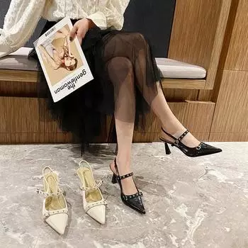 High heels spring and summer new belt buckle 2024 temperament back empty thin heel bag head word with sandals women 34