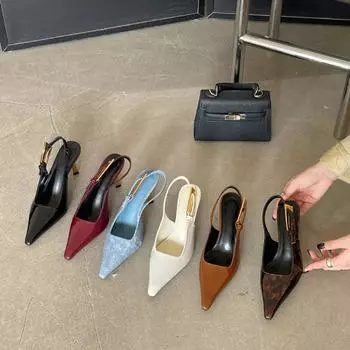 Высокие каблуки квадратная головка лакированная кожа сексуальная верхняя одежда мешок голова пустые модные сандалии одиночные туфли 35 коричневый