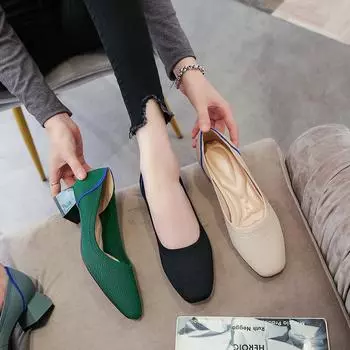 High heels square head single shoes women s medium heel flying woven leopard print women s thick heel comfortable woven high heels 34 красный