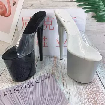 High heels stiletto crystal high heels fairy wind word with cool slippers 2025 new summer transparent sandals women 34 белый