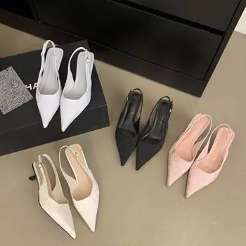 Туфли на высоком каблуке с острым носком и сумкой-головой, женские туфли, французская резинка сзади, пустые одинарные туфли 34 розовый