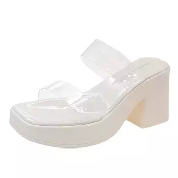 High heels, summer sandals, thick-soled transparent word with thick heels, wear cool slippers on the street 35