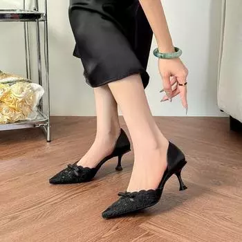 High heels temperament high-end dress pointed thin heel hollow lace hollow summer women s shoes 34