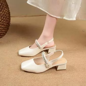 High heels thick heel medium heel bag head sandals women s new summer skirt Mary Jane single shoes 35