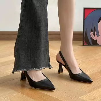 High heels thick heel pointed head bag head sandals women s 2025 new summer with skirt temperament empty single shoes 35
