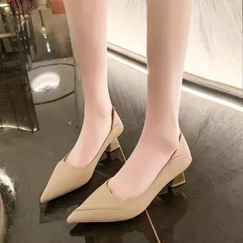 High heels women s 2024 Korean version of shallow mouth professional work shoes two wear thick heels pointed spring and autumn fashion single shoes 35 чёрный