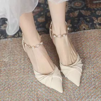 High heels women s 2024 new thin heels high-end fashion pointed head shallow mouth versatile Korean version temperament one-word single shoes 35