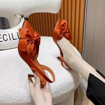 High heels women s 2025 new satin bow flower bag head empty stiletto sandals 36 чёрный