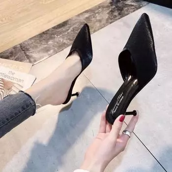 High heels women s 2025 spring and summer new sexy thin heels pointed head bag head half slippers fashionable Korean version of versatile cool 35