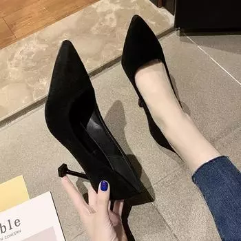 High heels women s 2025 spring and summer new French pointed cat heel stiletto single shoes light mouth professional work shoes women s black 34