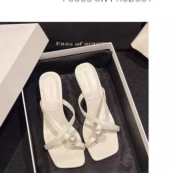 High heels women s 2025 summer new thick heel slippers women s pearl sandals versatile outer wear toe cool slippers women 35