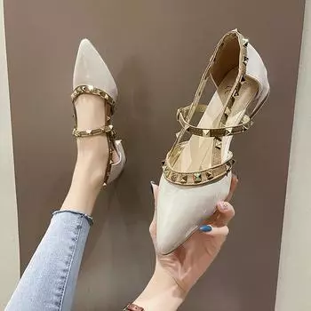High heels women s low heels spring 2025 new fashion outer wear thick heels sandals fairy style temperament pointed single shoes 34
