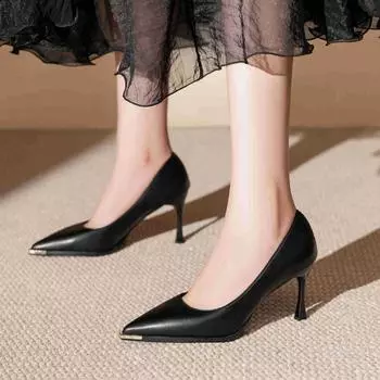 High heels women s metal head stiletto shoes simple high-end women s shoes versatile shoes 34