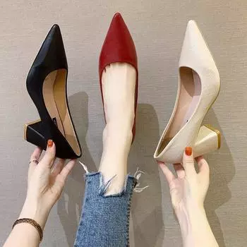 High heels women s new 2025 spring and autumn Korean version pointed head shallow mouth single shoes women s fashion medium heel women s shoes 35 красный