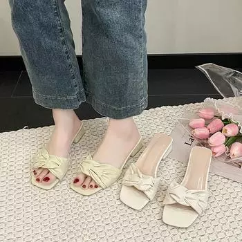 High heels women s new models in summer 2025, square head thick heels, sandals women s versatile word with fairy style slippers 35