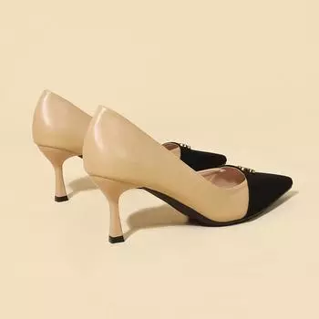 High heels women s single shoes 2024 new versatile color matching small blackhead thin heels work shoes soft sole pointed light mouth women s shoes 34 абрикосовый