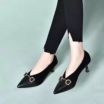 High heels women s spring new simple pointed thin high heels single shoes shallow mouth low top fashion women s shoes 35