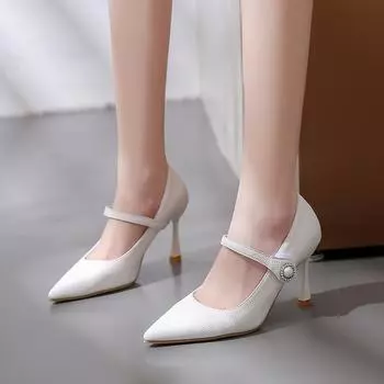 High heels women s stiletto with pearl white spring 2025 new simple celebrity pointed single shoes 34