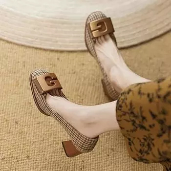 High Heels Women Shoes Elegant Dress Shoes 2024 Designer Summer Chunky Shallow Shoes New Brand Party Luxury Femme Zapatos Pumps 34 коричневый