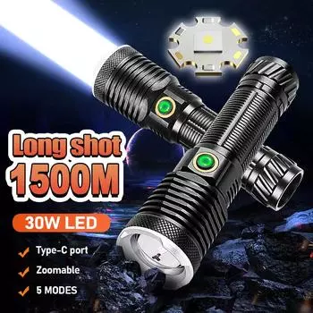 Фонарик 800000LM 160W LED сверхмощный фонарь портативный фонарь дальнего действия водонепроницаемый фонарь с возможностью увеличения A-Flashlight