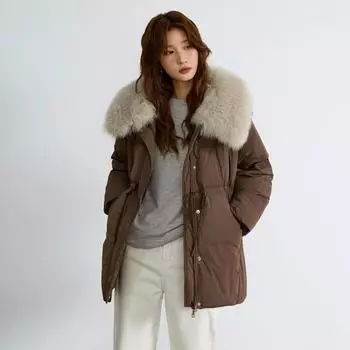 High luxury fox big fur collar down jacket women s 2024 winter new waist thin medium and long large thickened coat S