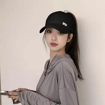 High Ponytail Baseball Cap Female Summer Sun-Proof Visor Peaked Cap Sun Hat UV Protection South Korea Ins Black Adjustable