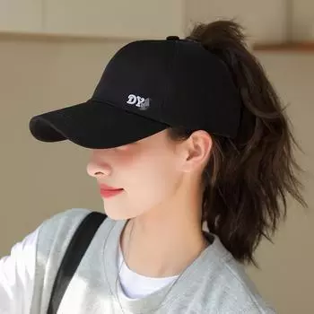 High Ponytail Hat Women Summer 2025 New Air Top Brim Hat Sun Protection Make Your Face Look Smaller Baseball Cap DYJ-Black (cap circumference adjustable) All yards