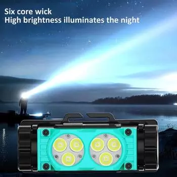 High Power 6 LED Headlamp Rechargeable 3 Modes Headlight Outdoor Waterproof Head Lamp with Magnet Built-in Battery Built-in battery