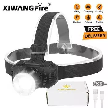 High Power Led Headlamp USB Rechageable Fishing Head Torch Built-in Battery Outdoor Camping Emergency Work Lamp