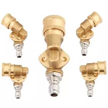 High Pressure Car Washer 1/4 Quick Connect Rotary Coupler Adjustable Adapter with 5 Spray Nozzles Copper Connection красный
