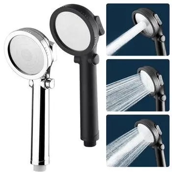 High Pressure Shower Head 3 Mode Large Handset Heads Water Saving Bathroom Nozzle Sprayer One-button Water-stop Shower Head чёрный